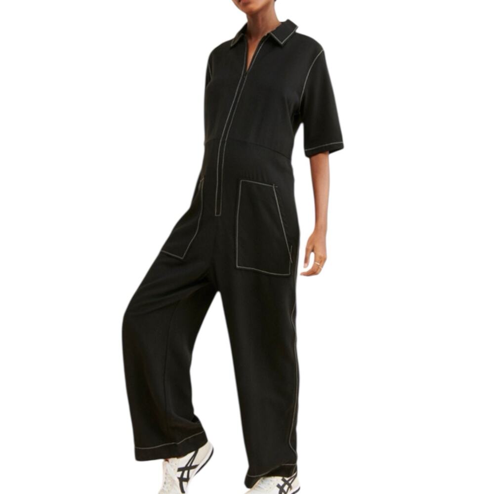 Oh Seven Days Maternity Beatrice Boiler Jumpsuit Black Wide Leg Size Small